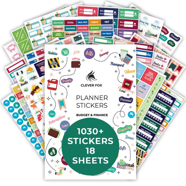 Budget Stickers by Clever Fox - 18 Sheets Set of 1030+ Unique Budget Planner Stickers for Your Monthly, Weekly & Daily Planner, Budget Planner, Calendar or Journal, Budget Sticker Book (Budget Pack)