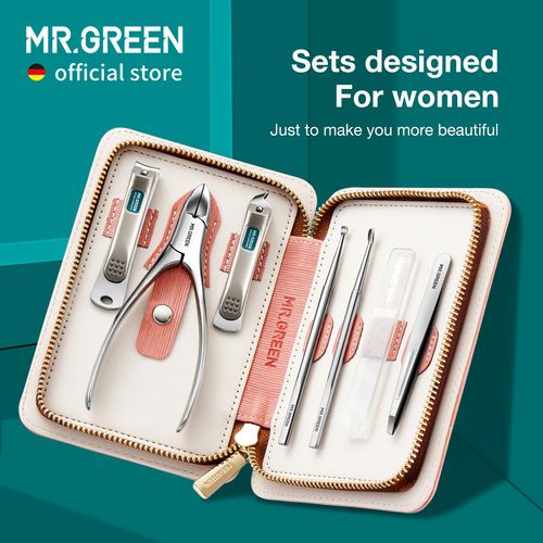MR.GREEN 7 in 1 Manicure Sets Personal Care Tools Professional Stainless Steel Nail Clippers Pedicure Set Manicure Set with PU Leather Case