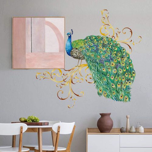decalmile Peacock Wall Decals Bird Aesthetic Wall Stickers Living Room Bedroom Kitchen Wall Art Decor Gifts for Her