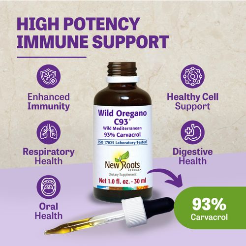 New Roots | Wild Oregano Oil Drops, C93 | 93% Carvacrol (1 fl oz) Compare to Organic | Hand-Picked Mediterranean Oregano Oil Liquid | Non-GMO, Vegan, Gluten-Free