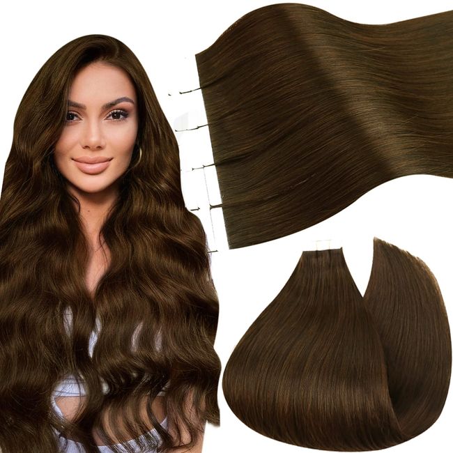 Tape in Hair Extensions 18 Inch Real Human Tape in Hair Extensions 50 Grams Dark Brown Tape in Extensions #4 Hair Extensions Tape Real Human Hair Tape in Extensions