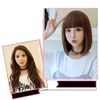 LESUN Wig, Full Wig, Straight, Bob, Oblique Bangs, Semi-Short, Smooth Straight, Fluffy, Makes Your Face Look Smaller, Loose and Cute, Heat Resistant, With Net (Black, Flat)