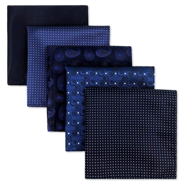 SHLAX&WING 5 Pieces Assorted Mens Silk Pocket Square Handkerchiefs Set Lot 24