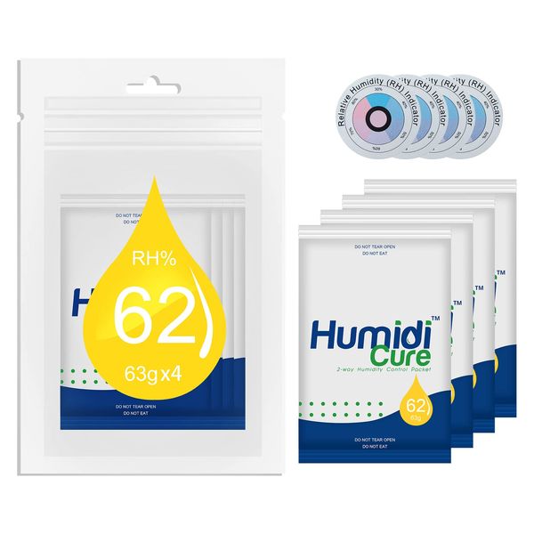 Humidi-Cure™ 62% 2-Way Humidity Control Packet for Herbal Flower with RH Indicator Card (4, 63g)