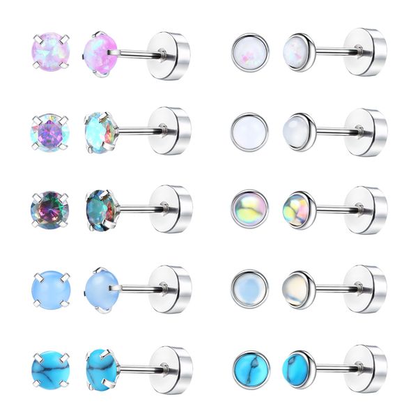 Dochais Studs Earring Set for Women Men,Earrings Surgical Steel CZ Opal Moonstone Turquoise,Hypoallergenic Earrings Studs Piercing Cartilage Stud Earrings (Colour 10 Paires)