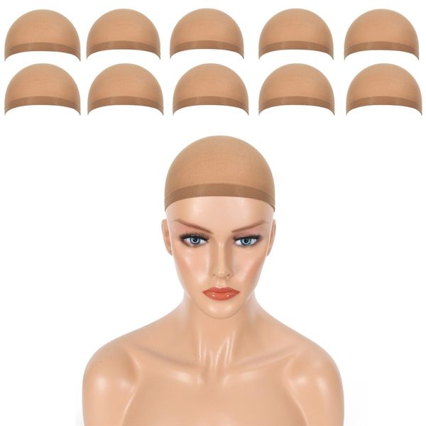 Fabunity Brown Wig Caps for Lace Front Wigs,10 PCS Stocking Caps for Wigs Bald Cap for Wig (Brown Cap)