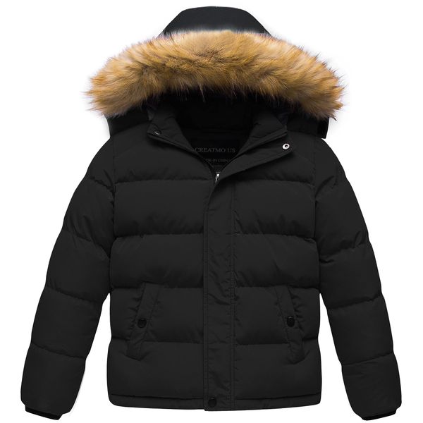 CREATMO US Boy's Warmest Winter Coats Quilted Fleece Jacket Windbreaker Jacket Kids Black 6/7