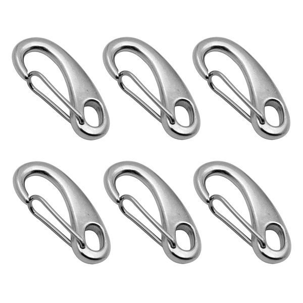 SyiXute 6 Pcs Spring Snap Hook Carabiner,304 Stainless Steel Spring Snap Rope Hook Clip,50 mm/1.96" Egg Shape Spring Snap Hook Clip for Flag Pole Hardware,Keychains