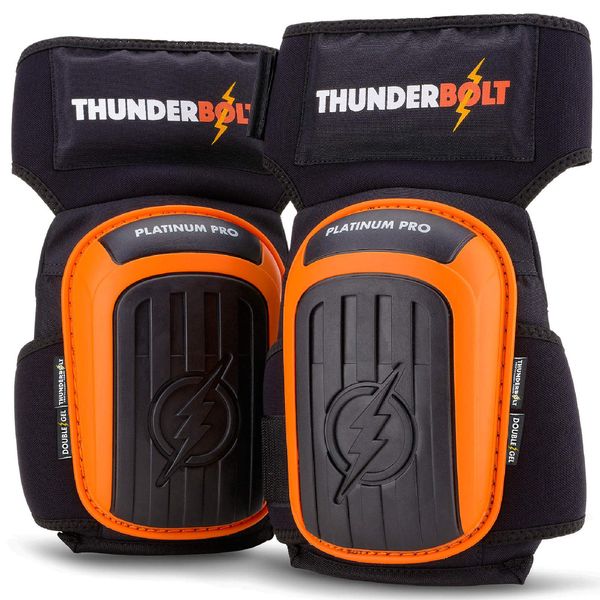 THUNDERBOLT Knee Pads for Work, Construction, Flooring, Gardening, Cleaning, with Double Gel, Thick Foam Cushion and Strong Adjustable Non-Slip Straps