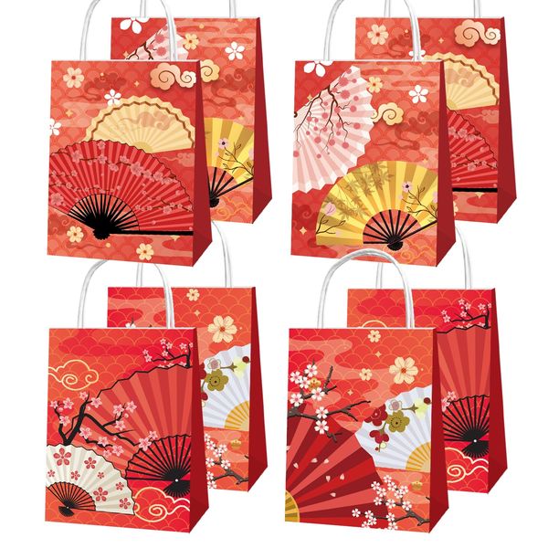 MMBDAMAI 12 Pcs Folding Fans Portable Party Bags Japanese Party Decorations Folding Fans Candy Bags Chocolate Bag Goodie Bags Treat Bags for Chinese Party Decorations Birthday Party Supplies