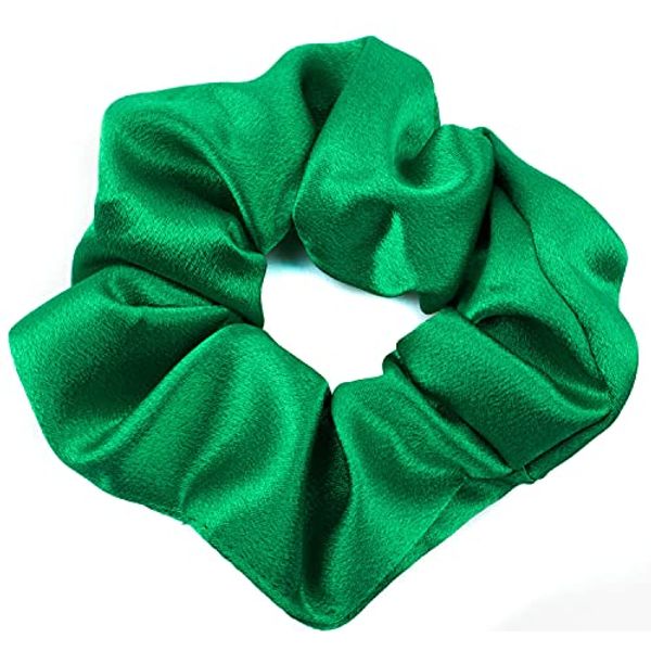 Mytoptrendz® Luxurious Silky Satin Scrunchie Ponytail Hair Ties Hair Updo Bands for Girls Ladies Hair Accessories (Green Emerald )