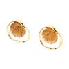 Yuukyu Circle Sealed Button Earrings - ブラウン＊ゴールド