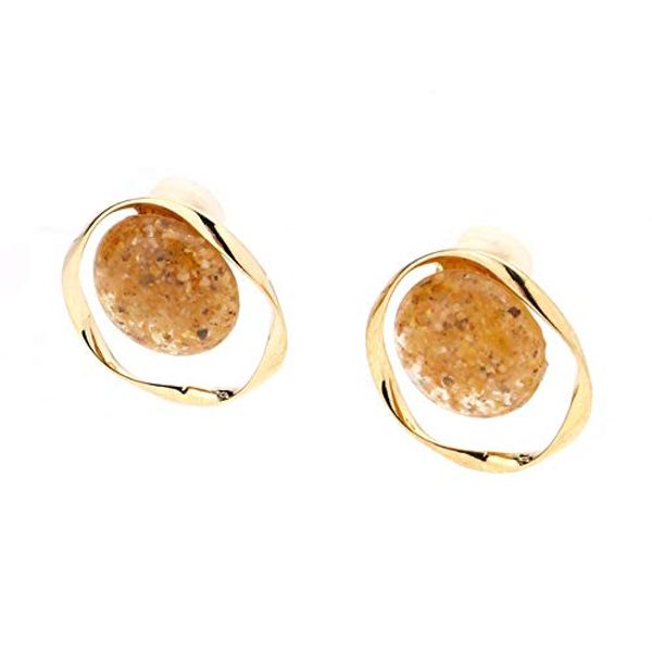 Yuukyu Circle Sealed Button Earrings - ブラウン＊ゴールド