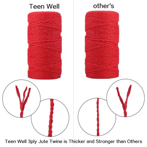 upain Red String 2mm 100m Christmas Twine String Decorative Butcher String Cotton Jute String for Gift Wrapping DIY Crafts Gardening Baking Butchers