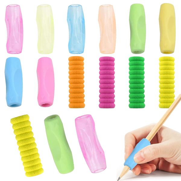 Fokelyi 12 Pack Pencil Grips for Children, Ergonomic Silicone Pencil Grips, Handwriting Grip Posture Correction Writing Pencils for Children Handwriting Pencils Ergonomic Writing Aid(3 Styles)