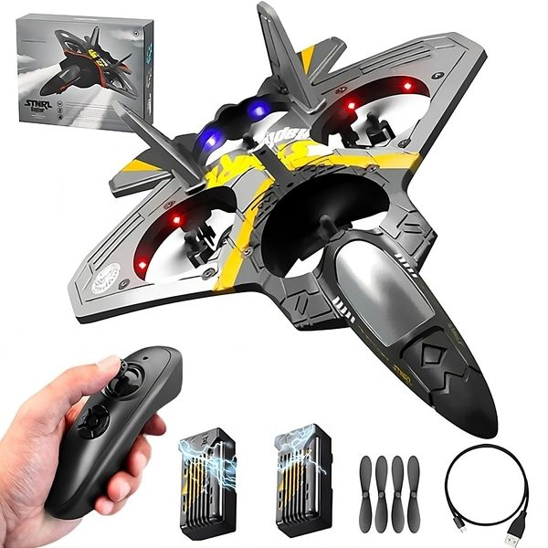 Akargol 4 CH Remote Control Plane v17 2.4 GHz RC Airplanes Helicopter Quadcopter for Adults and Kids, 2 Battery, Easy to Fly Drone, Gravity, Sensing, Stund Roll, Cool Light, Gift for Kids