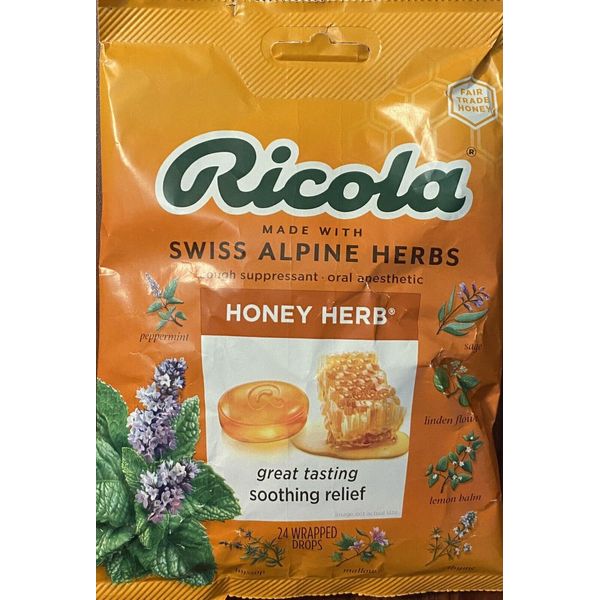 Ricola Swiss Alpine Herbs HONEY HERB Lozenges Cough Suppressant 24 Cough Drops