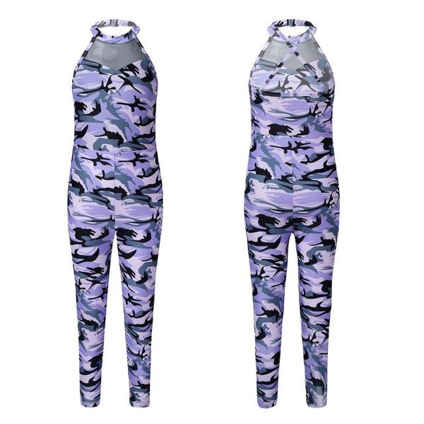 Kids Camouflage Gymnastics Leotard Dancewear Halter Neck Back Min Open Upper Jumpsuit Gym Yoga Sports Body, [03] Camouflage Pink, [01] 6