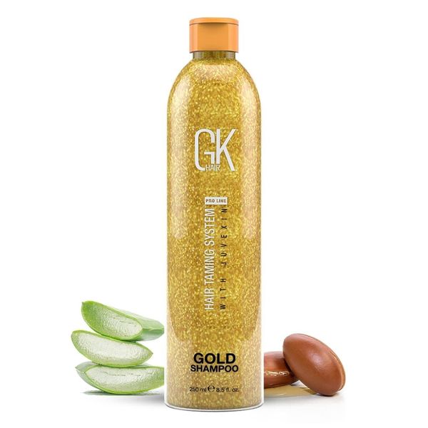 Global Keratin GKhair Gold şampuan ve saç kremi | Argan Yağı, Shea Yağı, Doğal Yağlar ile Saç Nemlendirici / Parlatıcı ve Koruyucu | Tüm Saç Tipleri (Gold Shampoo 250 ml)