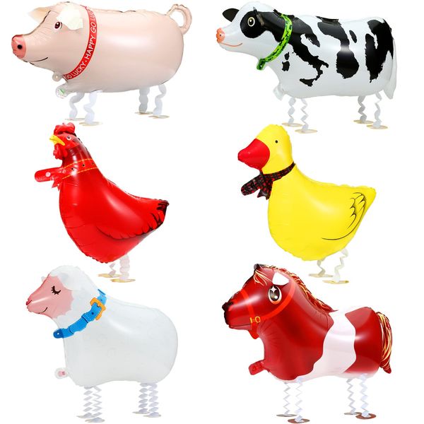 KESOTE Farm Animal Balloons, 6 Pack Inflatable Farm Animals Walking Balloons for Kids Birthday Party Decorations Farm Animal Birthday Party Supplies