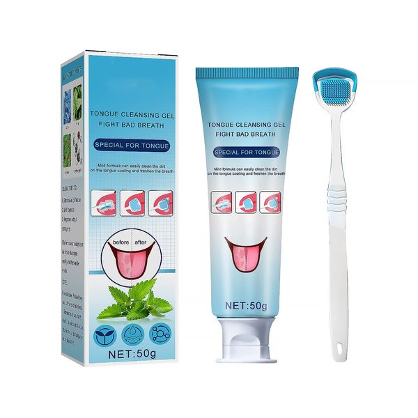 Tongue Cleaner Gel with Tongue Brush, Tongue Cleaner for Reduce Bad Breath, Tongue Cleaner Kit Fresh Mint for Maintain Mouth Health and Oral Care