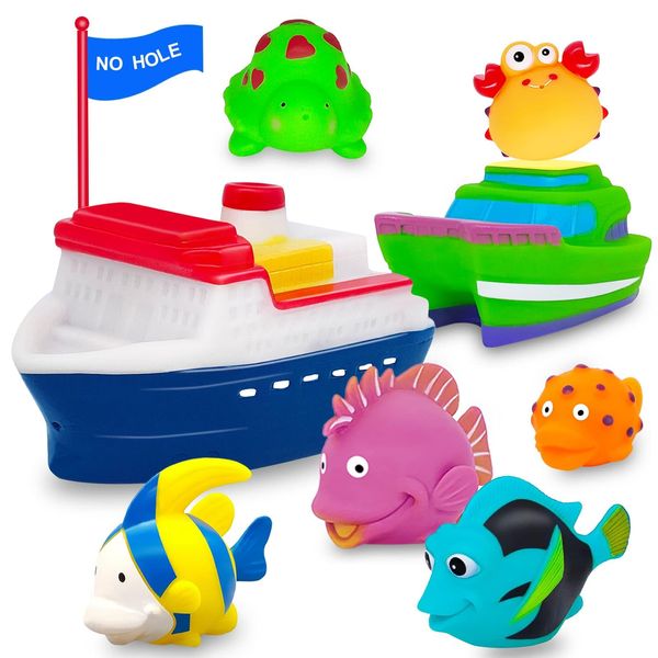 Baby Bath Toys Mold Free - Toy Boats No Hole Infant Toddler Bath Toy for Kids Age 1 2 3 4 Bathtub Water Pool Toys for Infants 6-12-18-24 Months Gifts for 1-6 Year Old Boys Girls Baby Bath Essentials