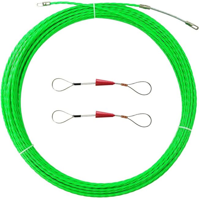 WOOLUCK® Kabeleinziehhilfe 30m,Kabel einziehspirale mit 2 Führungsfeder,Fischband-Drahtzieher φ4,5mm für Einzugsband zur Kabelverlegung(Grün)