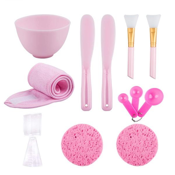 Sonku Facemask Mixing Bowl Set, Silicone DIY Face Mask Tool Kit with Facial Mask Bowl,Silicone Brush,Spatula,Measuring Spoons,Measuring Cup,Sponge,Makeup Headband-Pink