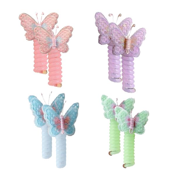 8Pcs Butterfly Telephone Wire Hair Bands, Butterfly Spiral Hair Ties Elastic Hair Ties, Spiral Hair Ties with Cute Embroidered Butterfly Headband, Braided Ponytail Holders Band Accessories