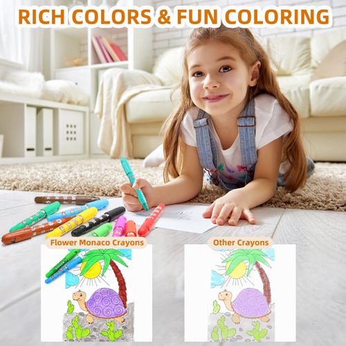 Lebze Washable Jumbo Crayons for Toddlers, 24 Colors Non Toxic Twistable Kokonuzz Silky Crayons Set, Large Baby Crayons Kids, Gift for Boys and Girls Back to School Flower Monaco
