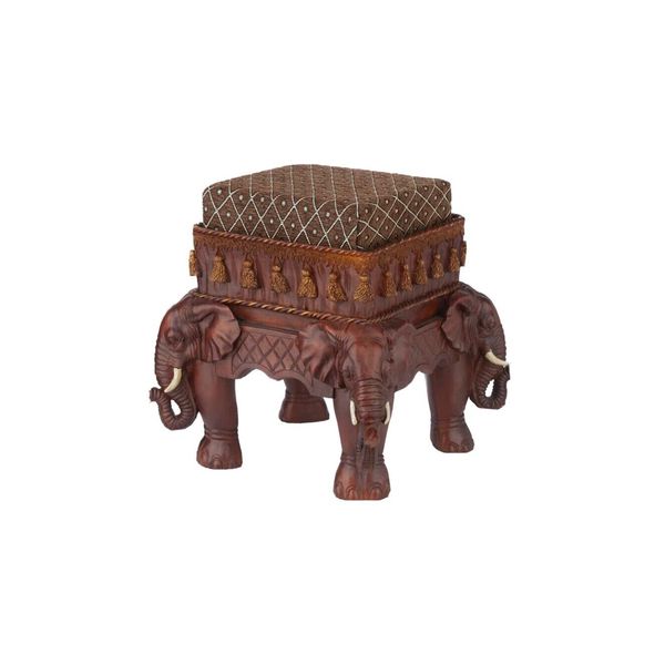 13" Upholstered Footstool Home Ottoman Furniture Maharajah Elephants Indian Deco