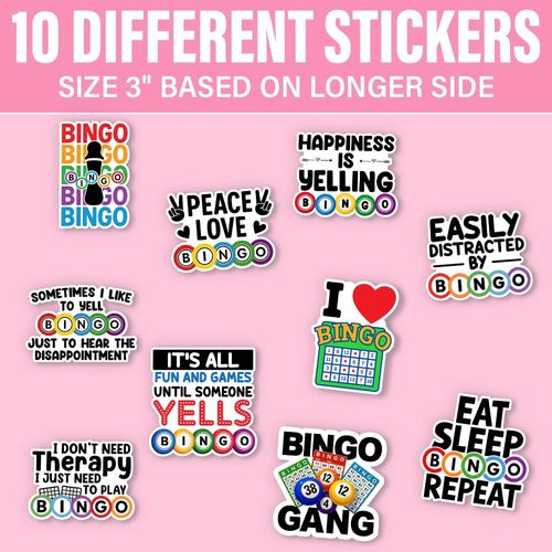 HOSALA (10Pcs-3in) Funny Bingo Games Sticker Pack, Bingo Prizes Sticker for Player Caller, Gift for Senior Adult, Decoration for Laptop Tablet Kindle Scrapbook Water Bottle Helmet Vehicles Bumper