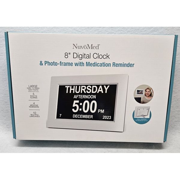 NuvoMed 8" Digital Clock & Photo-Frame With Medication Reminder/New