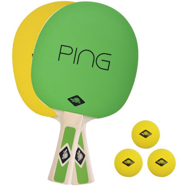 Donic-Schildkröt Ping Pong Table Tennis Set, 2 Bats with Green/Yellow Pads, 3 Yellow Balls, in a Carrying Bag