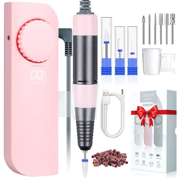 Saviland Electric Nail Machine Nail Drill Rechargeable Nail File Mat Nail Drill Machine 3500PRM Nail Drill Machine with Nail Drill Bit Acrylic/Gel Nail Removal Sanding Band Portable Manicure Pedicure