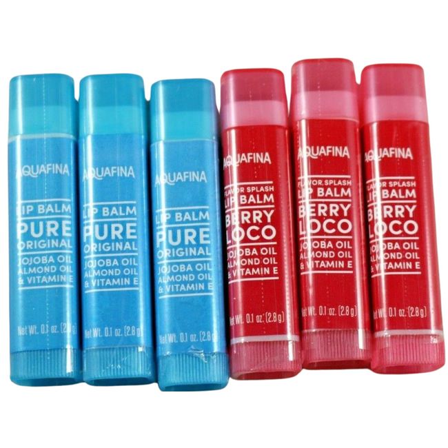 6 Pk Aquafina Pure Original Lip Balm  & Berry Loco Lip Balm