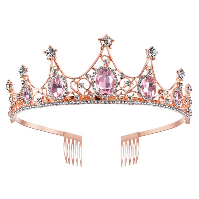 Rose Gold Tiara Crown Princess Tiaras for Girls Hair Accessories for Parties, Dances, Weddings