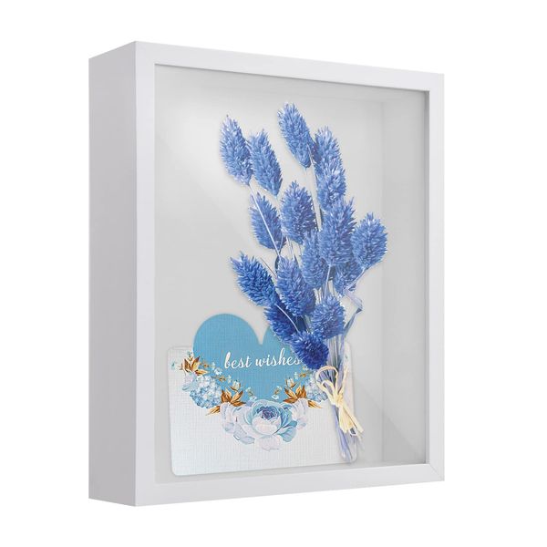 3D Shadow Box, 22 x 27 cm Wooden 3D Photo Frame for Wall and Tabletop, Deep Picture Frame Display Box for Flower Medal Memorabilia Crafts Tickets (White 5CM)