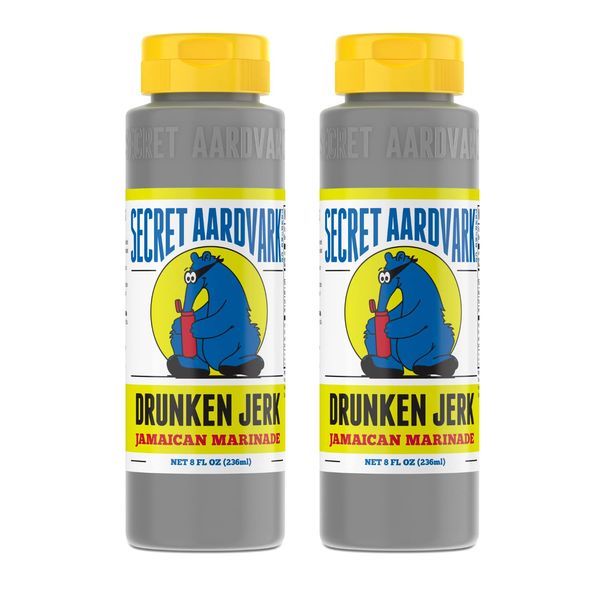 Secret Aardvark Drunken Jerk Hot Sauce – Jamaican Jerk Sauce and Marinade, Made with Jamaican Jerk Seasoning, Soy Sauce, & Habanero Peppers, Non-GMO, Low Carb, Spicy BBQ Sauce – 8 fl oz 2 Pack