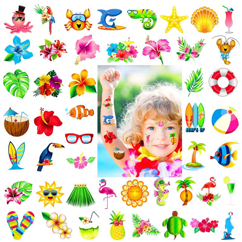 Konsait Summer Beach Pool Hawaiian Luau Themed Temporary Tattoos for ...