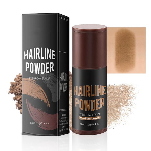 Hairline Powder Hair Root Touch Up, Sweatproof Hairline Shadow Hair Filler, Waterproof Hair Root Concealer, Instantly Root Cover Up Powder for Hairline & Eyebrows (Medium Brown)