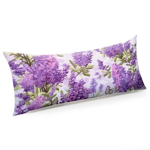 GABraden Microfiber Body Pillow Cover with Hidden Zipper,Comfortable Fabric,Floral Print Pattern Body Pillow Case,Lightweight and Breathable,The Size is 20 "X 54"(lLilac Flower-06)