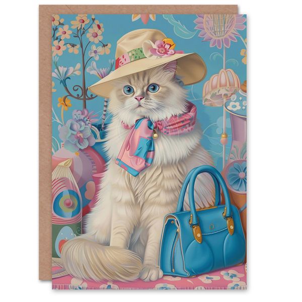 Birthday Card Ragdoll Cat Lover Pet Floral Fashion Accessories Greeting Card