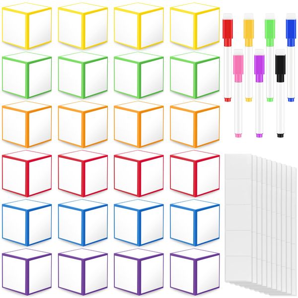 31 Pcs Dry Erase Blocks Set Dry Erase Blank Foam Dice with Colorful Marker Pens Dry Erase Cubes Wipe Write Block Teaching Aid Tool for Learning Playing Game Dinner Decider Classroom School Supplies