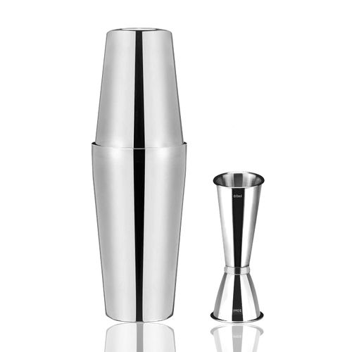 Boston Shaker 750 ml 600 ml, Anfly Cocktail Shaker Jigger with Internal Measuring Lines, Tin on Tin Stainless Steel Set, Measuring Cup 60 ml 30 ml, Mixing Set Cocktail Shaker Accessories