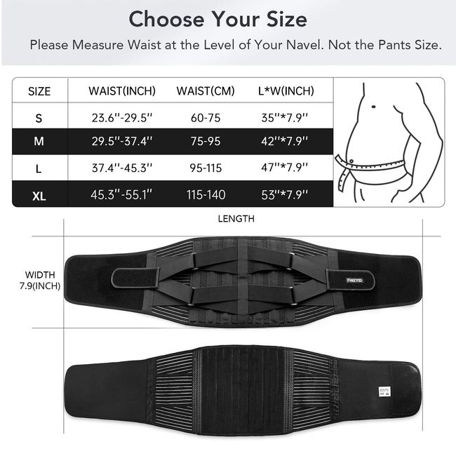 FREETOO Back Braces for Lower Back Pain Relief with 6 Stays, Breathable Back Support Belt for Men/Women for Work , Anti-Skid Lumbar Support Belt