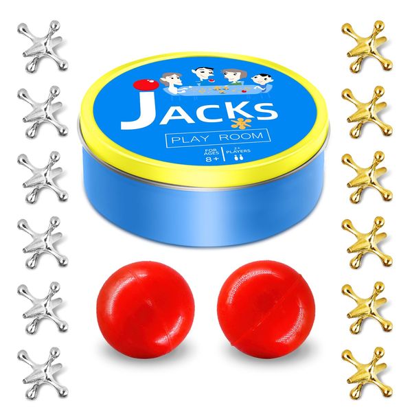 Sisland Metal Jacks Game with Ball Set, Old School Jax Game Toy for Kids Adults, Vintage Retro Board Games, Classic Old Fashioned Table Game for Family Game Night (12 Jacks + 2 Balls)