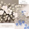 Edary Flower Bride Wedding Hair Vine Silver Crystal Hair Accessories Bridal Pearl Headband Blue Bead Headpiece for Women and Girls
