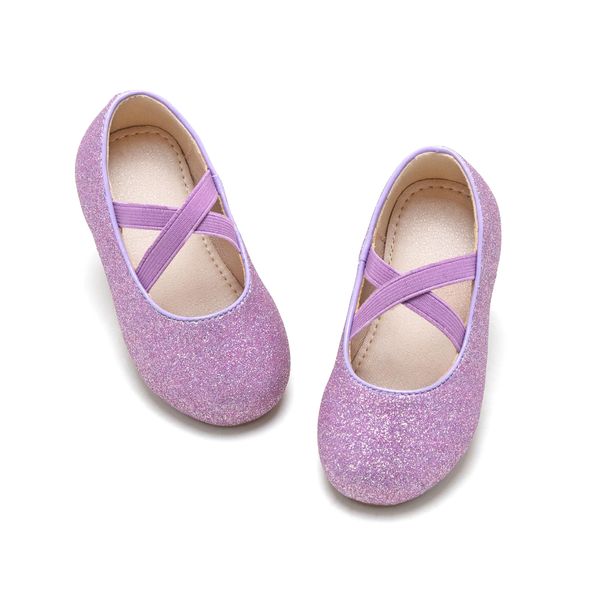 Otter MOMO Toddler/Little Girls Flower Girl Shoes Ballerina Flats Shoes Slip-on School Party Purple Dress Shoes Size 8