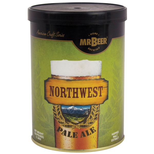 Mr. Beer Northwest Pale Ale 2 Gallon Homebrewing Craft Beer Making Refill Kit with Sanitizer, Yeast and All Grain Brewing Extract